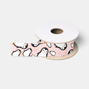 Cute Penguin Baby Shower Pink Girl Satin Ribbon