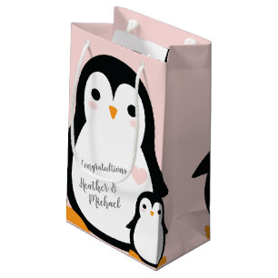 Cute Penguin Baby Shower Pink Girl Small Gift Bag