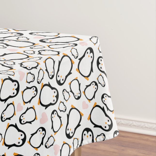 Cute Penguin Baby Shower Pink Girl Tablecloth (In Situ)