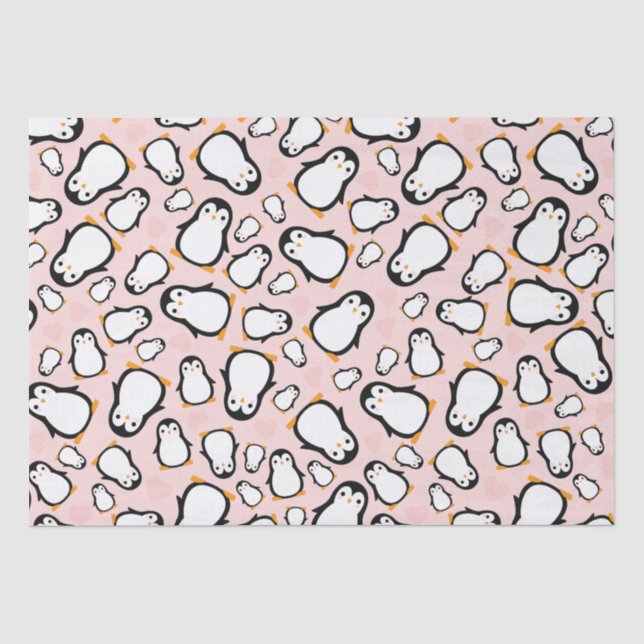 Cute Penguin Baby Shower Pink Girl Tissue Paper (Front)