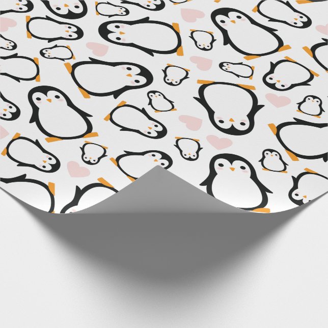 Cute Penguin Baby Shower Pink Girl Wrapping Paper (Corner)