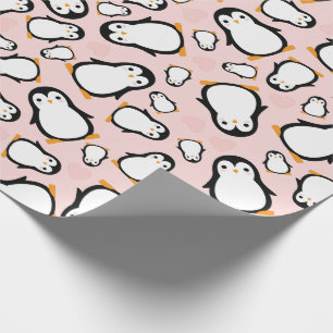 Cute Penguin Baby Shower Pink Girl Wrapping Paper
