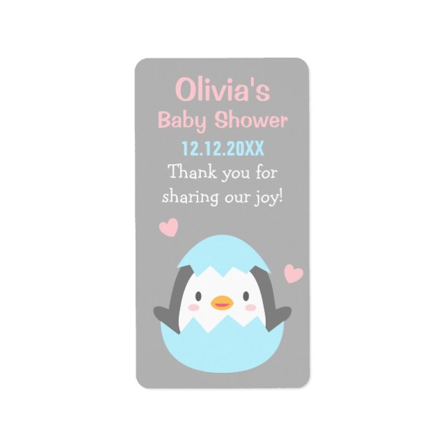 Cute Penguin Baby Shower Thank You Labels (Front)
