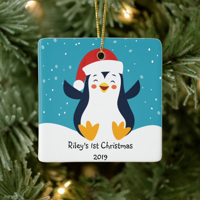 Cute Penguin Baby's 1st Christmas Ornament (Tree)