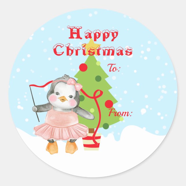 Cute Penguin Ballerina Classic Round Sticker (Front)