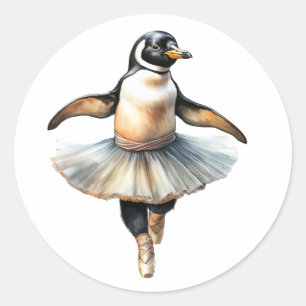 Cute penguin ballerina dancing ballet classic round sticker