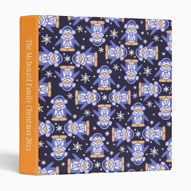 Cute penguin bird pattern Christmas holiday folder Binder (Front/Spine)