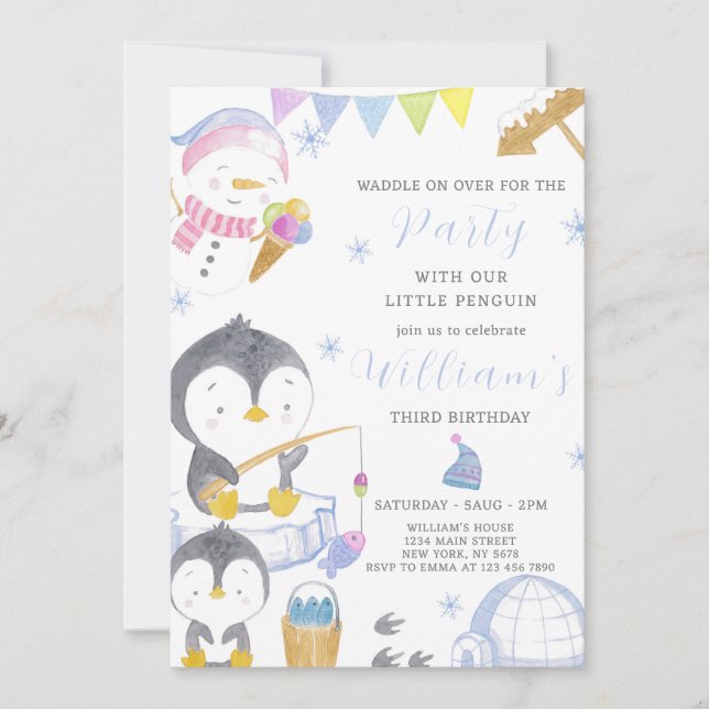 Cute Penguin Birthday Invitation (Front)