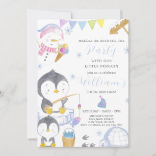 Cute Penguin Birthday Invitation