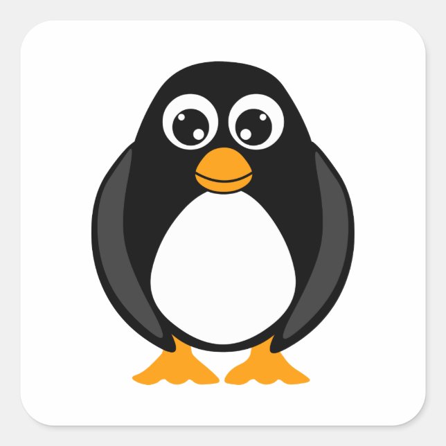 Cute Penguin Black and White Square Sticker (Front)