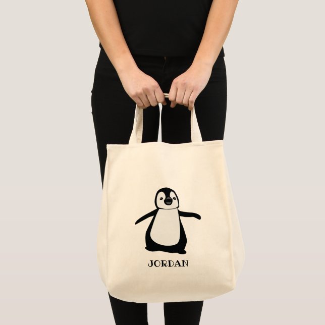 Cute Penguin Black white Personalized Tote Bag (Front (Product))