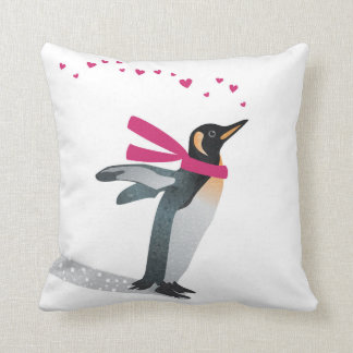 Cute penguin blowing heart kisses. throw pillow