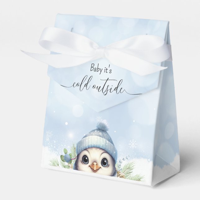 Cute Penguin Blue Boy Baby Shower Favor Box (Front Side)