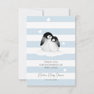 Cute Penguin Blue Grey Baby Shower Thank You Card