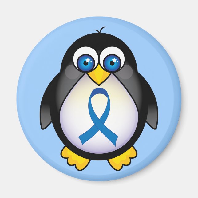 Cute Penguin Blue Ribbon Awareness Magnet (Front)