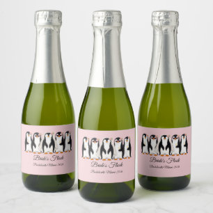 Cute Penguin Bride's Flock Pink Bachelorette Sparkling Wine Label