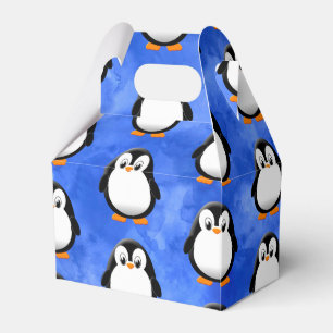 Cute Penguin Cartoon Blue Watercolor Favor Box