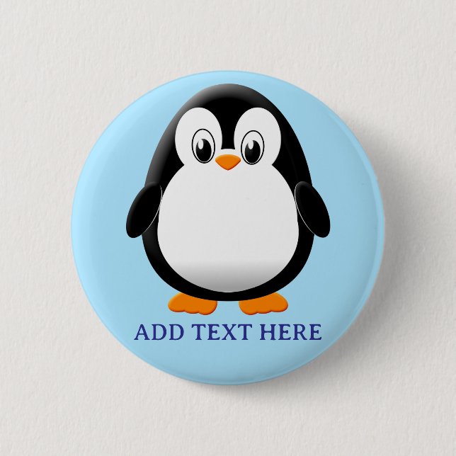 Cute Penguin Cartoon Custom Blue 2 Inch Round Button (Front)