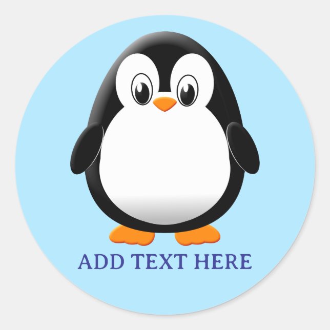 Cute Penguin Cartoon Custom Blue Classic Round Sticker (Front)
