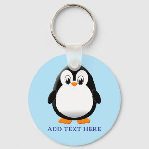 Cute Penguin Cartoon Custom Blue Keychain