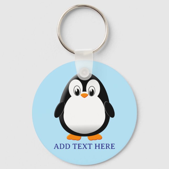 Cute Penguin Cartoon Custom Blue Keychain (Back)