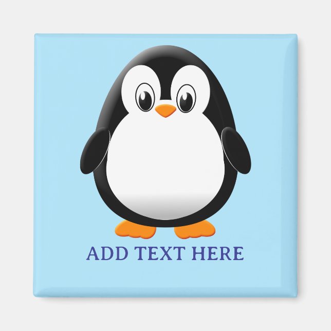 Cute Penguin Cartoon Custom Blue Magnet (Front)