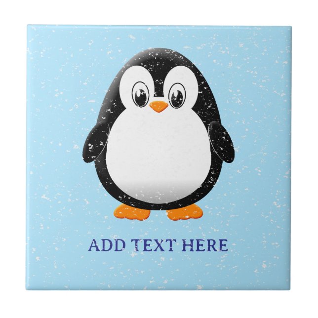 Cute Penguin Cartoon Custom Blue Tile (Front)