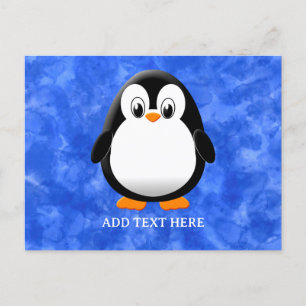 Cute Penguin Cartoon Custom Blue Watercolor Postcard