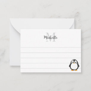 Cute Penguin Cartoon Custom Lined Monogram Card