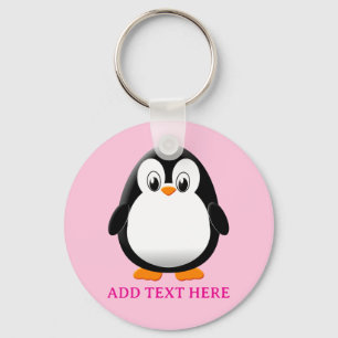 Cute Penguin Cartoon Custom Pink Keychain