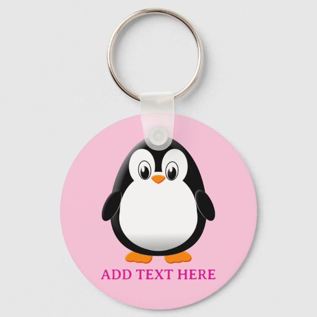 Cute Penguin Cartoon Custom Pink Keychain (Back)