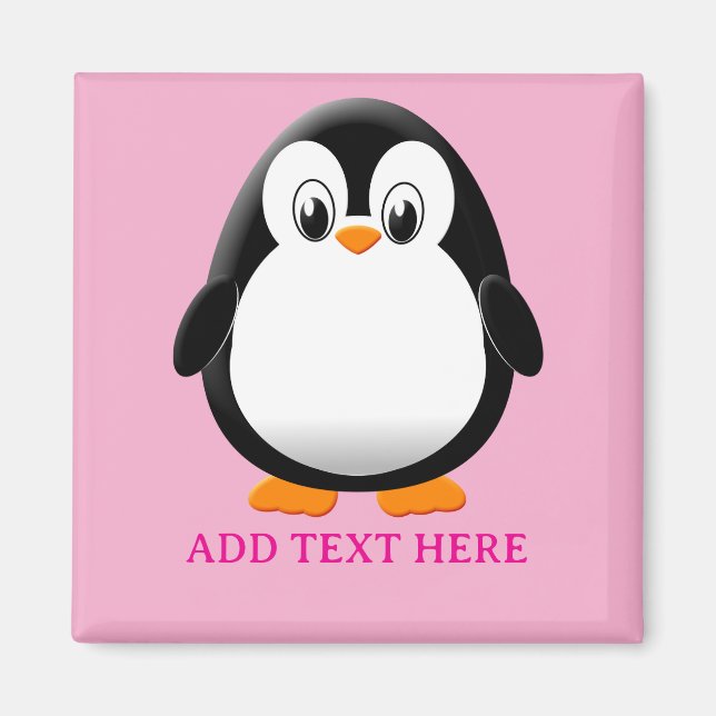 Cute Penguin Cartoon Custom Pink Magnet (Front)