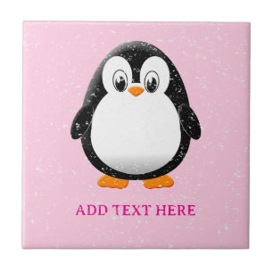 Cute Penguin Cartoon Custom Pink Tile