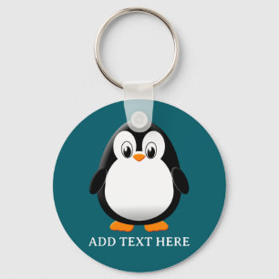 Cute Penguin Cartoon Custom Teal Keychain