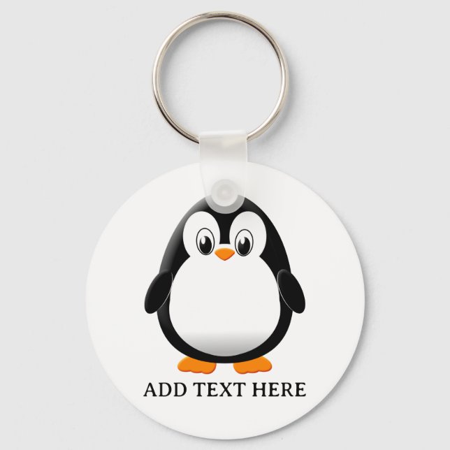 Cute Penguin Cartoon Editable Name Keychain (Back)