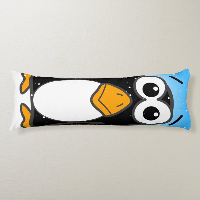 Cute Penguin Cartoon Illustrated Blue Body Pillow (Front)