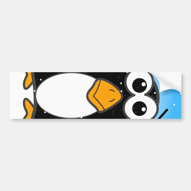 Cute Penguin Cartoon Illustrated Blue Bumper Sticker (Front)