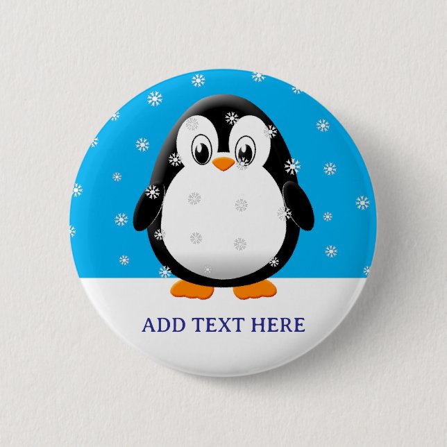 Cute Penguin Cartoon Snow Flakes Custom 2 Inch Round Button (Front)