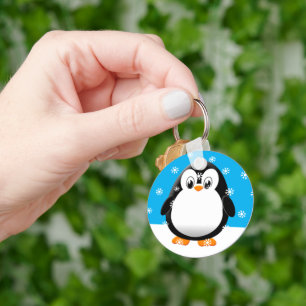Cute Penguin Cartoon Snow Flakes Custom Keychain