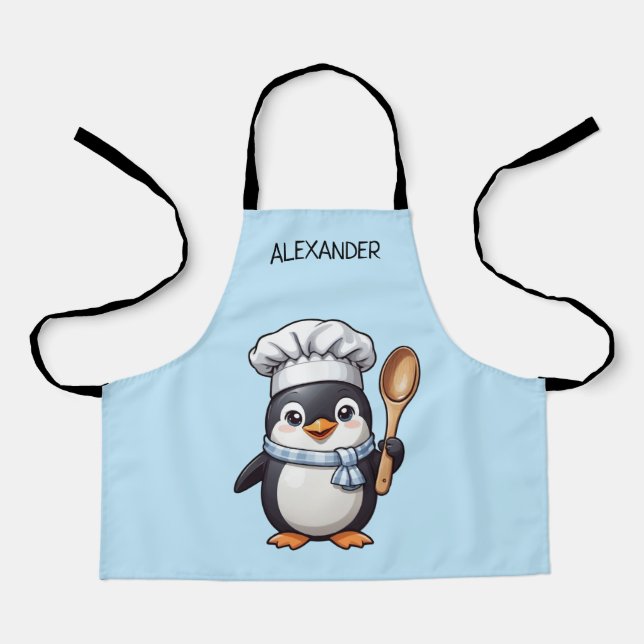 Cute Penguin Chef Personalize Kids' Apron (Front)
