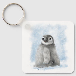 Cute Penguin Chick in the Snow Cartoon Keychain