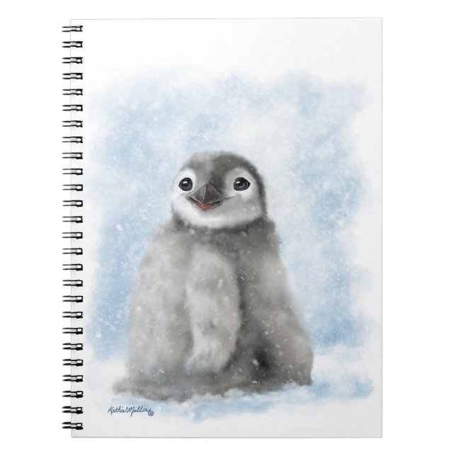 	Cute Penguin Chick in the Snow Cartoon Notebook (Front)