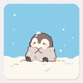 Cute Penguin Chick in Winter Snow Square Sticker