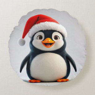🎄 Cute Penguin Christmas Cozy Decor Gift Idea ❄️ Round Pillow