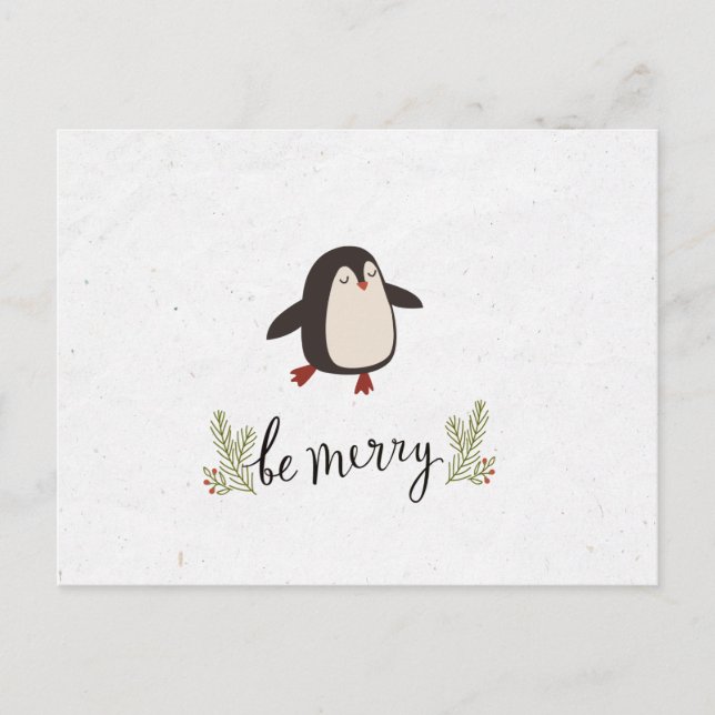 Cute Penguin Christmas greeting Announcement Postcard (Front)