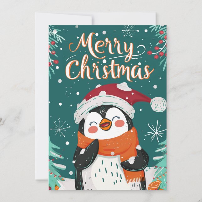 Cute Penguin Christmas Holiday Card (Front)