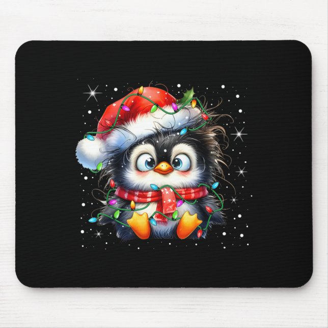 Cute Penguin Christmas Lights Penguins Lover Girls Mouse Pad (Front)