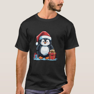 Cute Penguin Christmas Lights Santa Hat Xmas Pajam T-Shirt