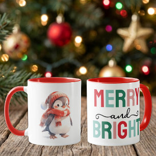 Cute penguin christmas merry and bright mug
