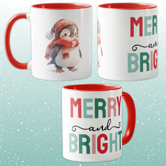 Cute penguin christmas merry and bright mug